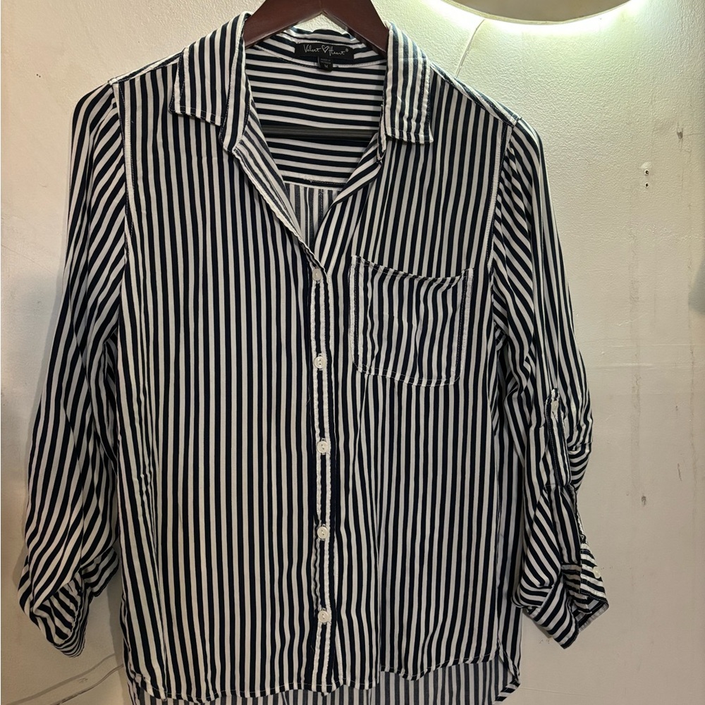 Velvet Heart Navy and White Striped Top